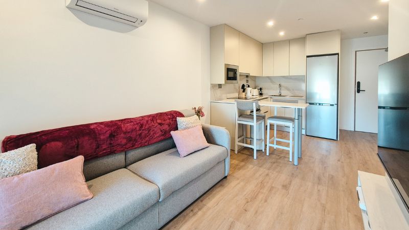 Open plan living room and kitchen Victory Suites executive studio Gibraltar